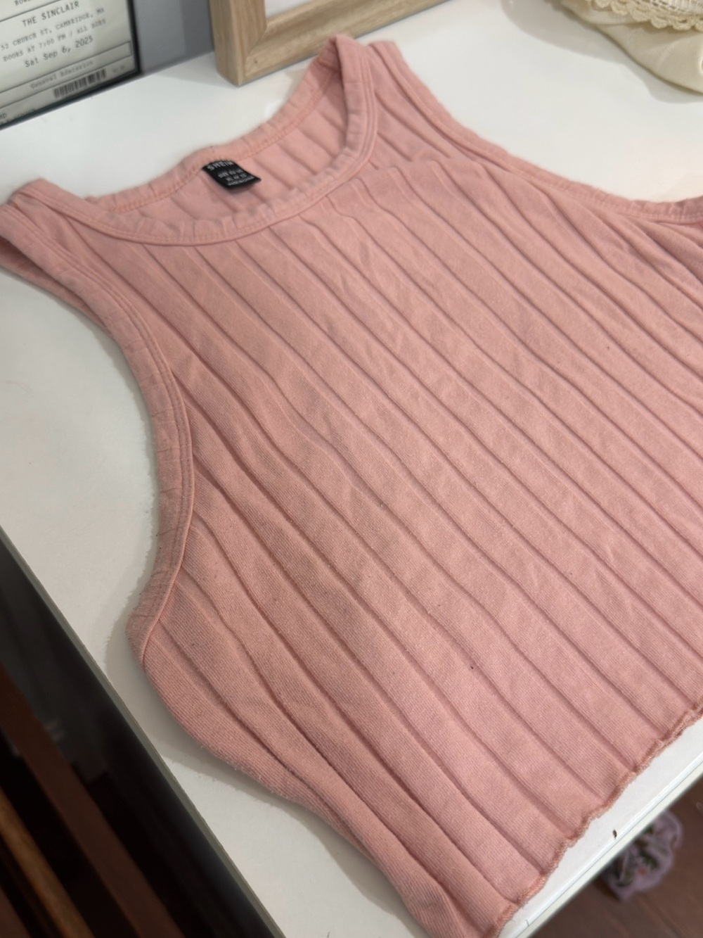 Shein Blush Pink/Rose Crop Sleeveless Ribbed Top/Tank- Scalloped Bottom